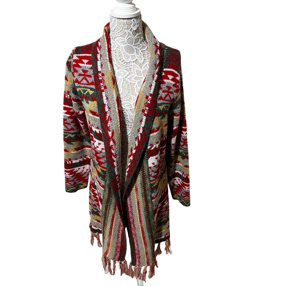 LR Fashion BOHO Style Open Long Cardigan with Fringe Multicolor L/XL Women’s